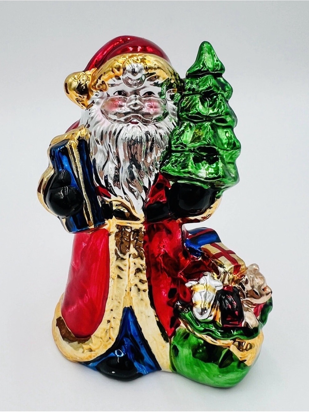 Vintage Christmas Fantasy Ltd Metallic Ceramic Santa Figurine With Box 5"